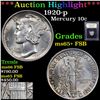 Image 1 : ***Auction Highlight*** 1920-p Mercury Dime 10c Graded GEM+ FSB By USCG (fc)