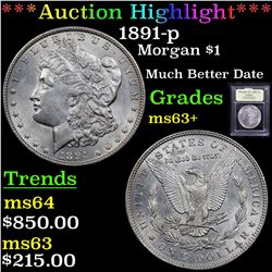 ***Auction Highlight*** 1891-p Morgan Dollar $1 Graded Select+ Unc By USCG (fc)