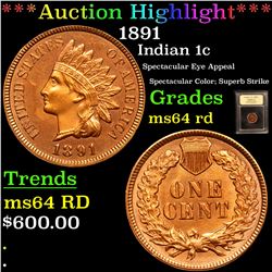 ***Auction Highlight*** 1891 Indian Cent 1c Graded Choice Unc RD By USCG (fc)