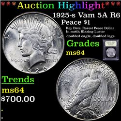 ***Auction Highlight*** 1925-s Vam 5A R6 Peace Dollar $1 Graded Choice Unc By USCG (fc)