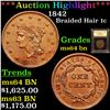 Image 1 : ***Auction Highlight*** 1842 Braided Hair Large Cent 1c Graded Choice Unc BN By USCG (fc)
