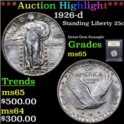 ***Auction Highlight*** 1926-d Standing Liberty Quarter 25c Graded GEM Unc By USCG (fc)