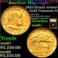 ***Auction Highlight*** 1922 Grant w/star Gold Commem Dollar 1 Graded GEM++ Unc By USCG (fc)