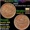 Image 1 : ***Auction Highlight*** 1855 Braided Hair Half Cent 1/2c Graded Select Unc RB By USCG (fc)