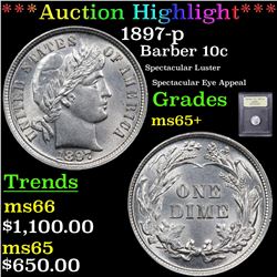 ***Auction Highlight*** 1897-p Barber Dime 10c Graded GEM+ Unc By USCG (fc)