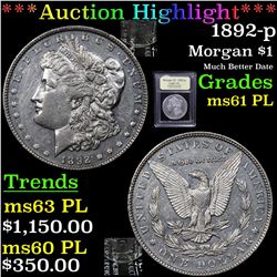 ***Auction Highlight*** 1892-p Morgan Dollar $1 Graded Unc+ PL By USCG (fc)