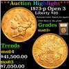 Image 1 : ***Auction Highlight*** 1873-p Open 3 Gold Liberty Double Eagle $20 Graded Select+ Unc BY USCG (fc)