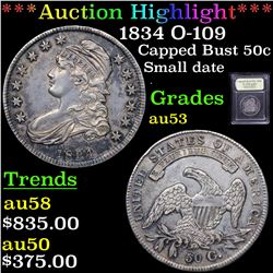 ***Auction Highlight*** 1834 O-109 R1 Capped Bust Half Dollar 50c Graded Select AU By USCG (fc)