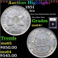 ***Auction Highlight*** 1851 Three Cent Silver 3cs Graded Choice+ Unc By USCG (fc)