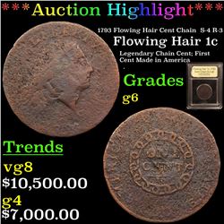 ***Auction Highlight*** 1793 Flowing Hair Cent Chain  S-4 R-3 1c Graded g+ BY USCG (fc)