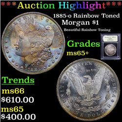 ***Auction Highlight*** 1885-o Rainbow Toned Morgan Dollar $1 Graded GEM+ Unc By USCG (fc)