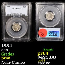 Proof PCGS 1884 Three Cent Copper Nickel 3cn Graded pr63 By PCGS