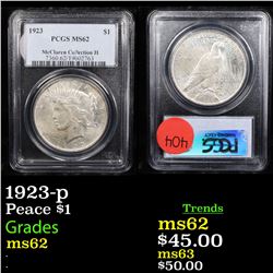 PCGS 1923-p Peace Dollar $1 Graded ms62 By PCGS