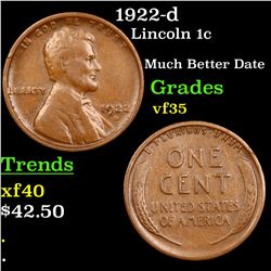 1922-d Lincoln Cent 1c Grades vf++
