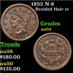 1852 N-8 Braided Hair Large Cent 1c Grades Select AU
