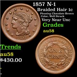 1857 N-1 Braided Hair Large Cent 1c Grades Choice AU/BU Slider