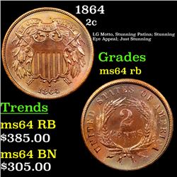 1864 Two Cent Piece 2c Grades Choice Unc RB