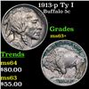 Image 1 : 1913-p Ty I Buffalo Nickel 5c Grades Select+ Unc