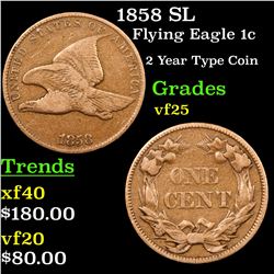 1858 SL Flying Eagle Cent 1c Grades vf+