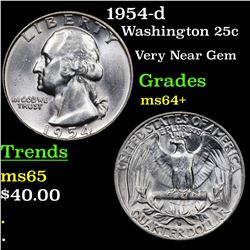 1954-d Washington Quarter 25c Grades Choice+ Unc