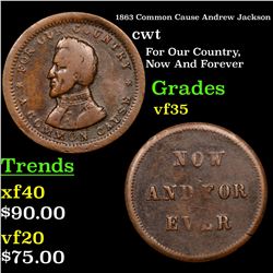 1863 Common Cause Andrew Jackson Civil War Token 1c Grades vf++
