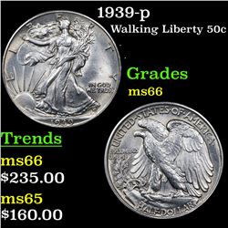 1939-p Walking Liberty Half Dollar 50c Grades GEM+ Unc