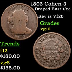 1803 Cohen-3 Draped Bust Half Cent 1/2c Grades vg+