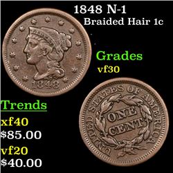 1848 N-1 Braided Hair Large Cent 1c Grades vf++