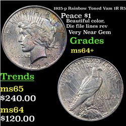 1925-p Rainbow Toned Vam 1R R5 Peace Dollar $1 Grades Choice+ Unc