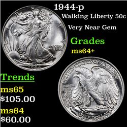 1944-p Walking Liberty Half Dollar 50c Grades Choice+ Unc