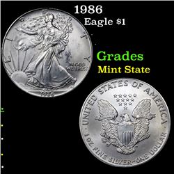 1986 Silver Eagle Dollar $1 Grades Mint State