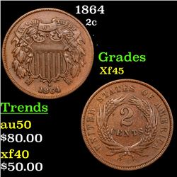 1864 Two Cent Piece 2c Grades xf+