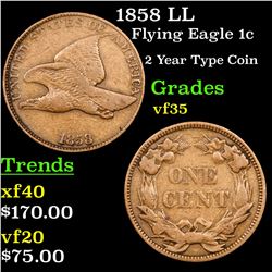 1858 LL Flying Eagle Cent 1c Grades vf++