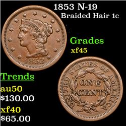 1853 N-19 Braided Hair Large Cent 1c Grades xf+