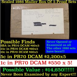 5 1986 United Stated Uncirculated Sets in original government packaging Grades
