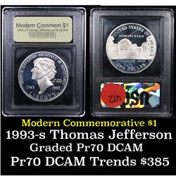 Proof 1993-S Jefferson Modern Commem Dollar $1 Graded GEM++ Proof Deep Cameo By USCG