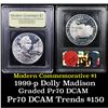Image 1 : Proof 1999-P Dolley Madison Modern Commem Dollar $1 Graded GEM++ Proof Deep Cameo By USCG