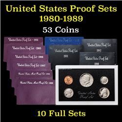 Group of 10 United States Proof Sets 1980-1989 53 coins Grades