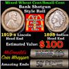 Image 1 : Mixed small cents 1c orig shotgun roll, 1919-s Wheat Cent, 1898 Indian Cent other end, McDonalds Wra