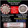 Image 1 : Mixed small cents 1c orig shotgun roll, 1918-s Wheat Cent, 1896 Indian Cent other end, N.F. String &