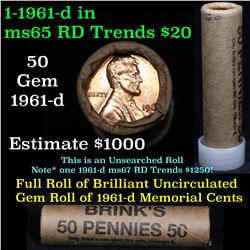 Uncirculated 1c orig shotgun roll, 1961-d  In Old Brinks wrapper  Grades