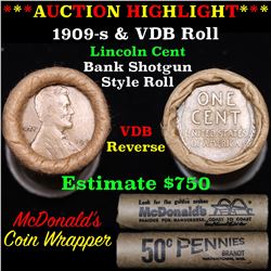 Lincoln Wheat cent 1c orig roll, 1909-s end, VDB other end Grades