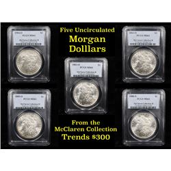 5 Unc Morgan $1 Graded By PCGS Mixed Dates From The McClaren Collection Grades