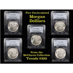 5 Unc Morgan $1 Graded By PCGS Mixed Dates From The McClaren Collection Grades