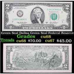 2003A $2 Green Seal Dallas Green Seal Federal Reserve Note (FRN) Grades Gem++ CU