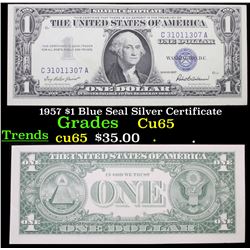 1957 $1 Blue Seal Silver Certificate Grades Gem CU