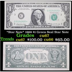 *Star Note* 1969 $1 Green Seal Star Note Grades Gem++ CU