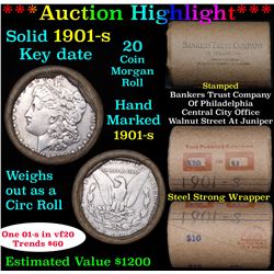 ***Auction Highlight*** Full solid Key date 1901-s Morgan silver dollar roll, 20 coins Grades (fc)