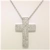 Image 3 : 14K White Gold 0.51 ctw Micro Pave Diamond Cross Pendant w/ 18" Cable Link Chain