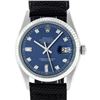 Rolex Mens Stainless Steel Blue Diamond 36MM Datejust Wristwatch With Nylon Stra